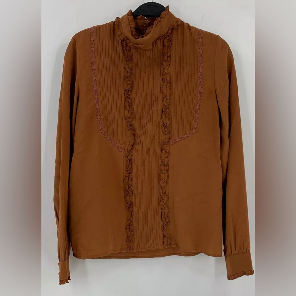 Sezane Jules Brown 100% Silk Blouse Size 34 - Picture 2 of 6